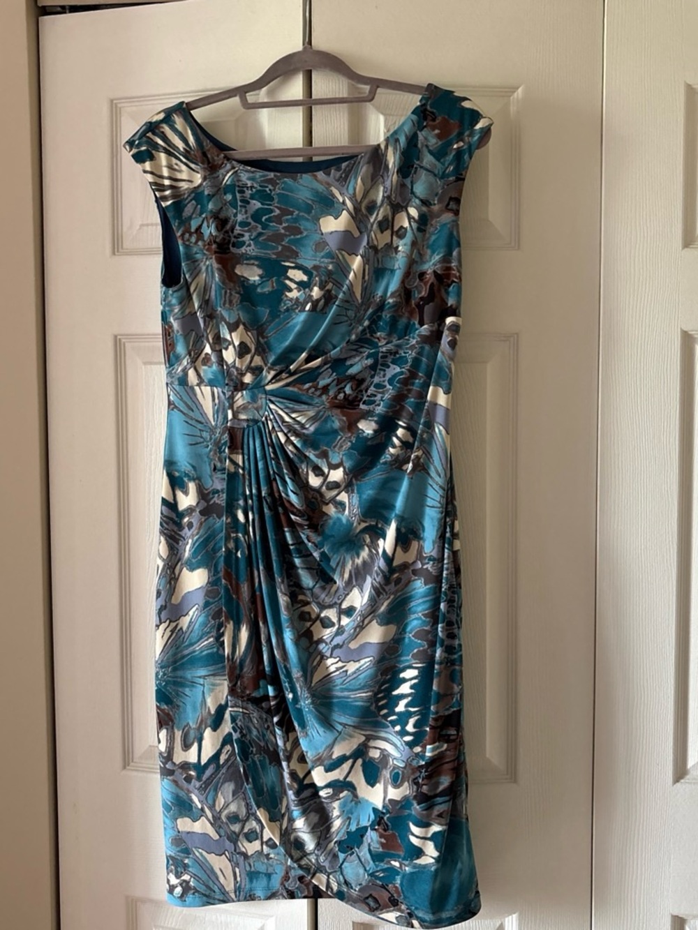 Teal and Cream Floral Ruched Midi Dress